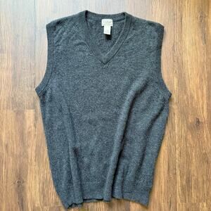 L.L.Bean Lambswool Sweater Vest – Gray V-Neck 100% Wool Men’s Large